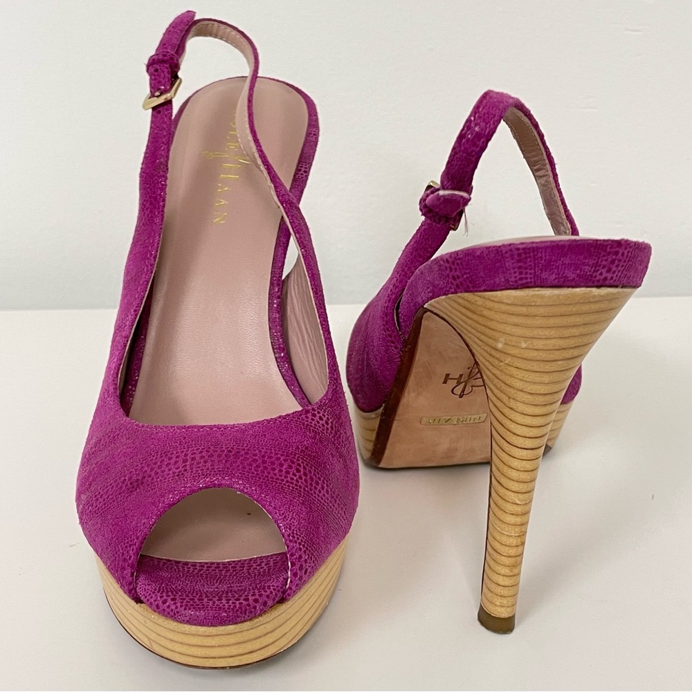 Cole Haan leather platform peep toe stilletto sling back sandals. Sz7.